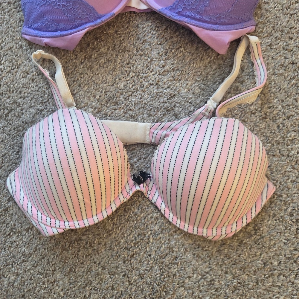 Victoria's Secret Push Up Bra 34C Leopard Lace Stripe Purple Pink Lot of 3pc - Picture 4 of 14
